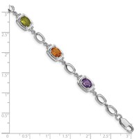 Sterling Silver Rhodium-plated Multi Gemstone Link Bracelet view 4