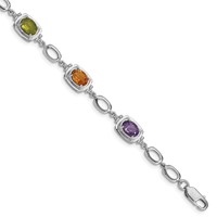 Sterling Silver Rhodium-plated Multi Gemstone Link Bracelet view 2