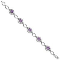 Sterling Silver Rhodium-plated Amethyst Open Link Bracelet view 2
