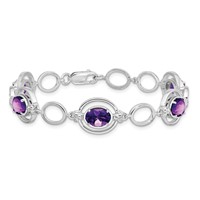 Sterling Silver Rhodium-plated Amethyst Open Link Bracelet view 3