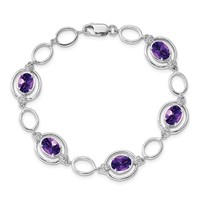 Sterling Silver Rhodium-plated Amethyst Open Link Bracelet view 5