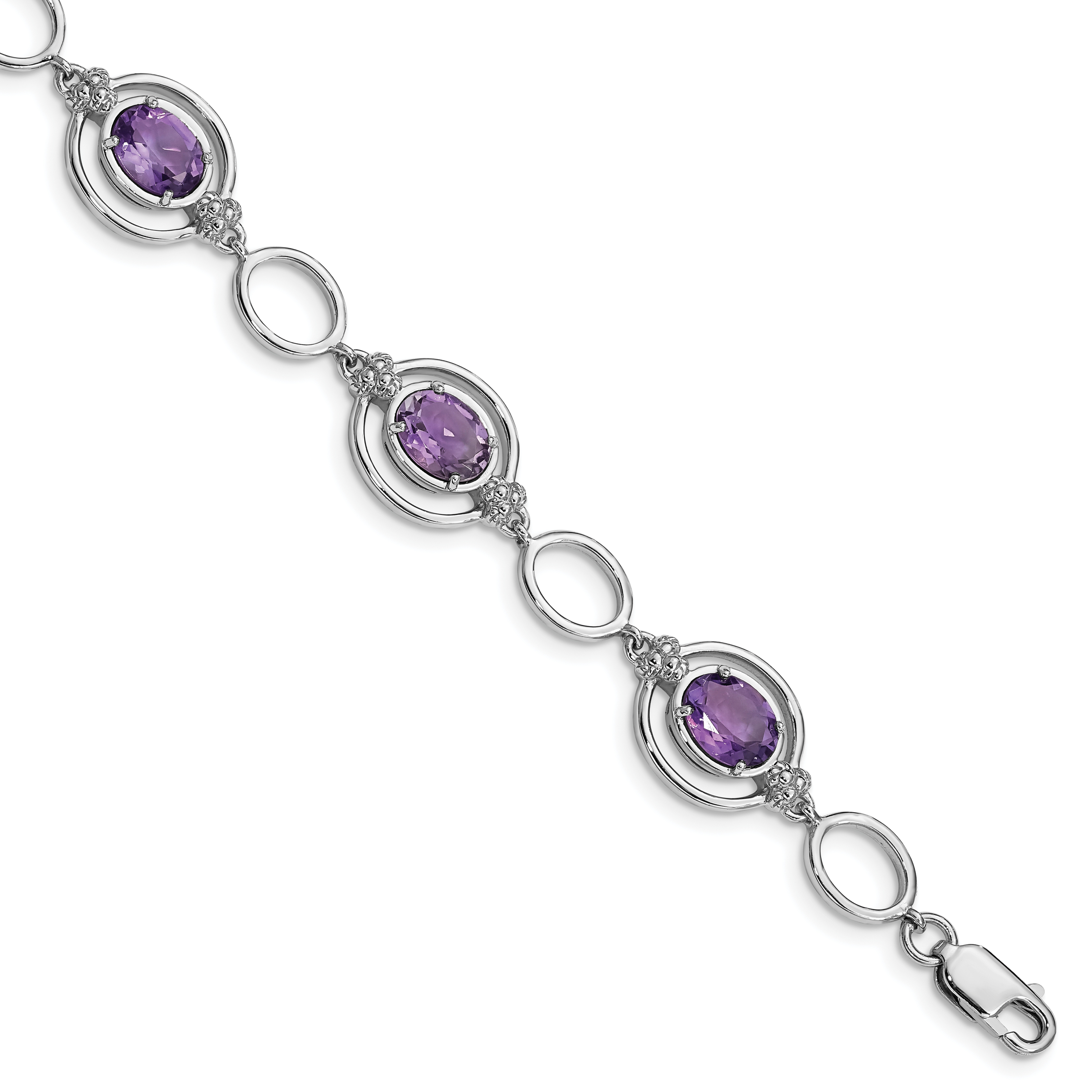 Sterling Silver Rhodium-plated Amethyst Open Link Bracelet (QX949AM)