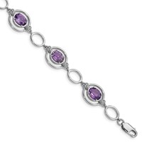 Sterling Silver Rhodium-plated Amethyst Open Link Bracelet view 1