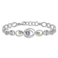 Sterling Silver Rhodium-plated Bracelet with Peridot, Blue Topaz &Amethyst view 3