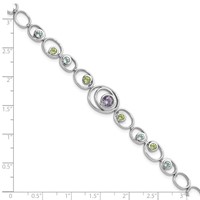 Sterling Silver Rhodium-plated Bracelet with Peridot, Blue Topaz &Amethyst view 4