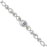 Sterling Silver Rhodium-plated Bracelet with Peridot, Blue Topaz &Amethyst view 1