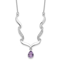 Sterling Silver Rhodium-plated with Amethyst & White Topaz with Ext. Necklac, 2" view 1