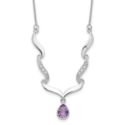 Sterling Silver Rhodium-plated with Amethyst & White Topaz with Ext. Necklac, 2"