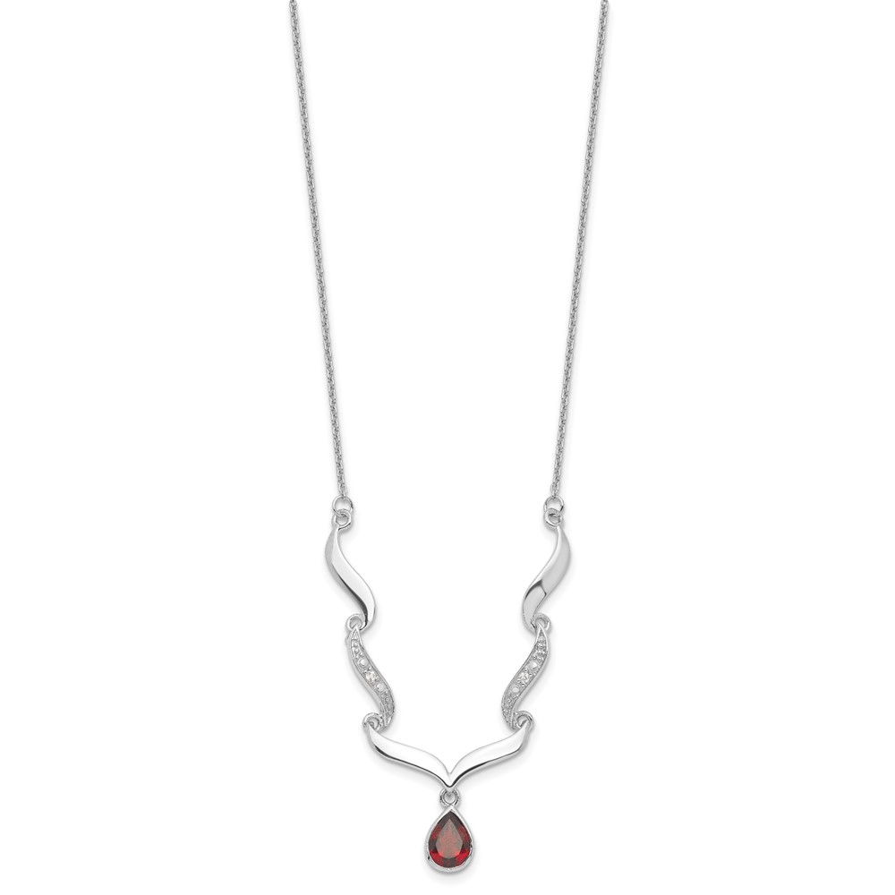 Sterling Silver Rhodium-plated w/Garnet & White Topaz w/2in. ext. Necklace (QX954GA)
