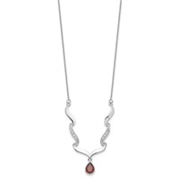 Sterling Silver Rhodium-plated Necklace with Garnet & White Topaz with Ext., 2" view 2