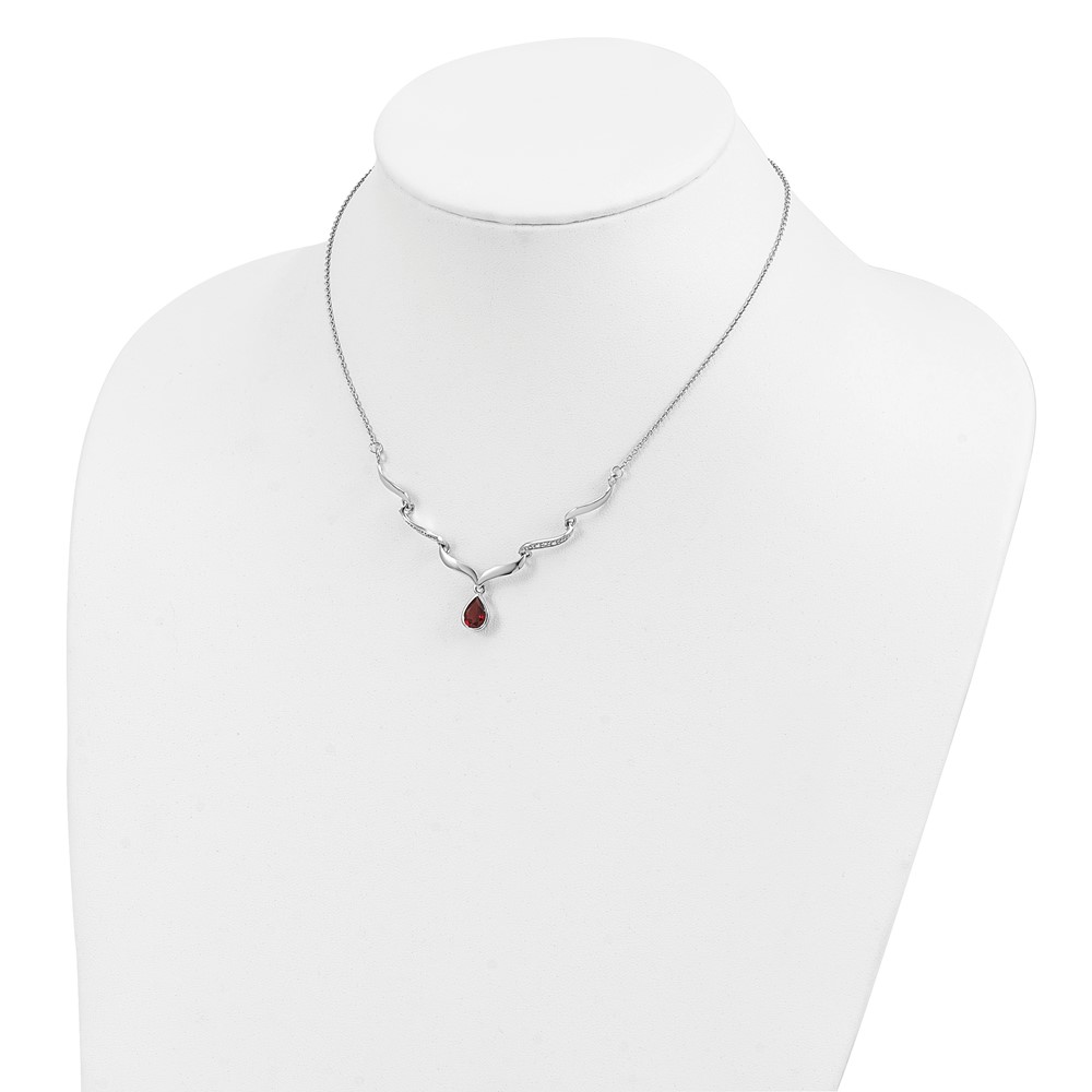 Sterling Silver Rhodium-plated w/Garnet & White Topaz w/2in. ext. Necklace (QX954GA)