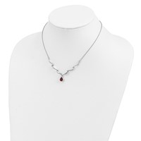 Sterling Silver Rhodium-plated Necklace with Garnet & White Topaz with Ext., 2" view 4