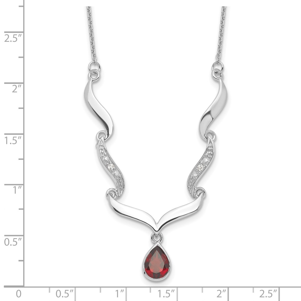 Sterling Silver Rhodium-plated w/Garnet & White Topaz w/2in. ext. Necklace (QX954GA)