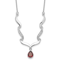 Sterling Silver Rhodium-plated Necklace with Garnet & White Topaz with Ext., 2" view 1