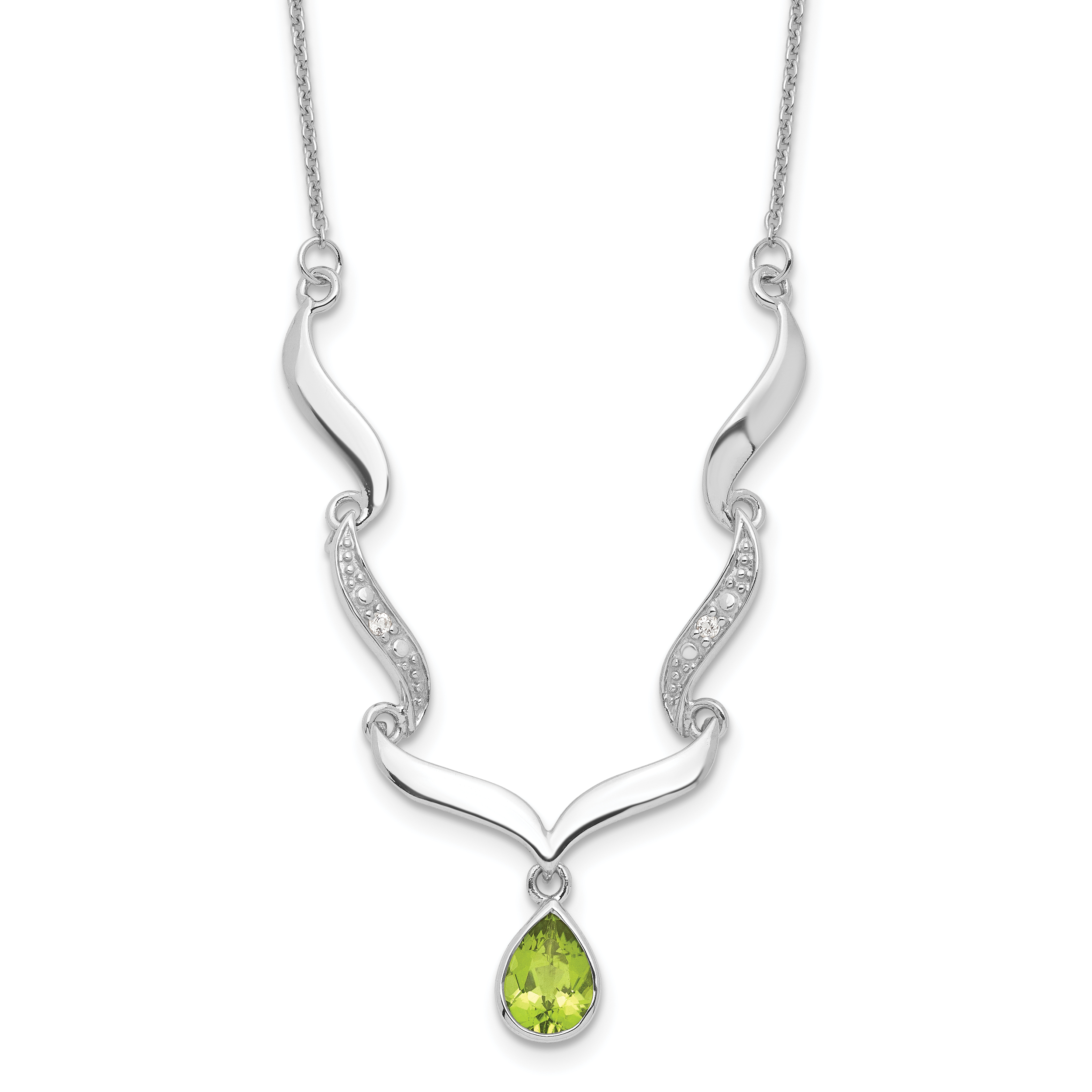 Sterling Silver RH Plated Peridot and White Topaz with 2in. Ext Necklace (QX954PE)