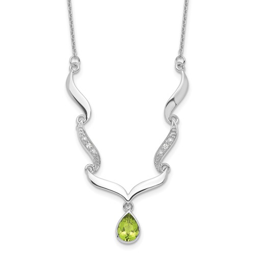 Sterling Silver RH Plated Peridot and White Topaz Necklace with Ext, 2"