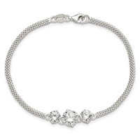 Sterling Silver CZ 3-stone Bracelet, 7.5" view 4