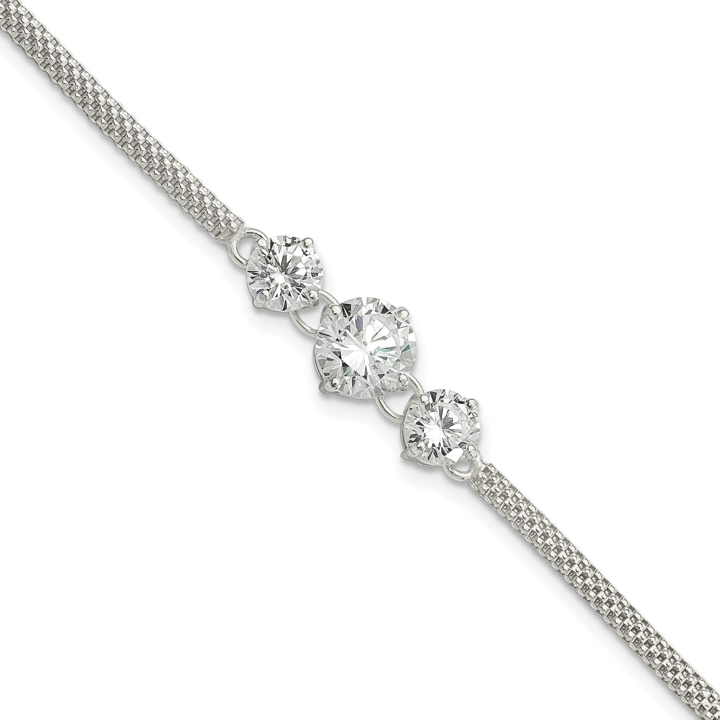 Sterling Silver CZ 7.5in 3-stone Bracelet (QX958CZ)
