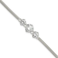 Sterling Silver CZ 3-stone Bracelet, 7.5" view 1