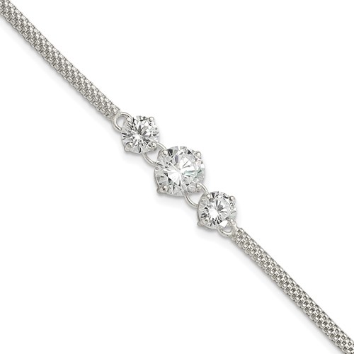 Sterling Silver CZ 3-stone Bracelet, 7.5"