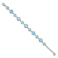 Sterling Silver Rhodium-plated Green and Blue Ice CZ Bracelet with 1 Inch Extension, 7" view 2