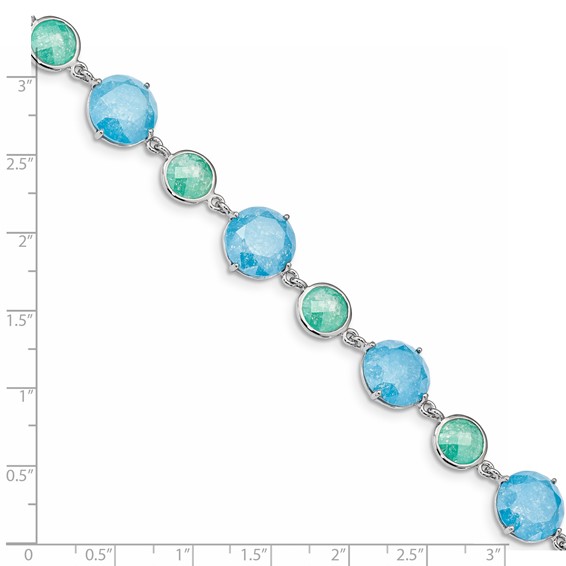 Sterling Silver Rhod-pltd Green/Blue Ice CZ 7in w/1in ext Bracelet