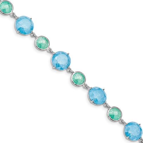 Sterling Silver Rhodium-plated Green and Blue Ice CZ Bracelet with 1 Inch Extension, 7"