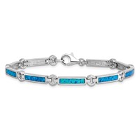 Sterling Silver Rhodium-plated Lab Created Opal Bars Bracelet, 7" view 3
