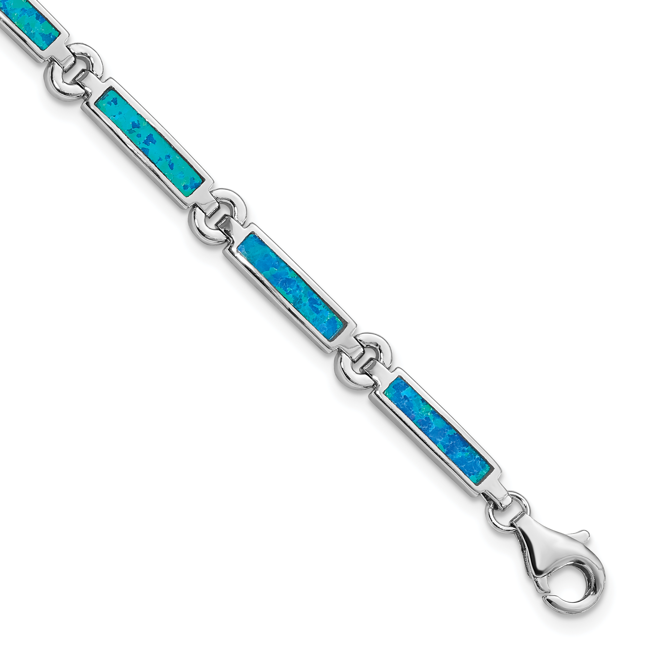 Sterling Silver Rhodium-plated Lab Created Opal Bars 7 inch Bracelet (QX971CP)