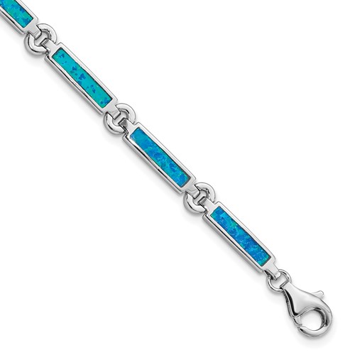Sterling Silver Rhodium-plated Lab Created Opal Bars Bracelet, 7"