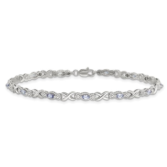 Sterling Silver Rhodium-plated Polished Tanzanite Xs 7.5 inch Bracelet