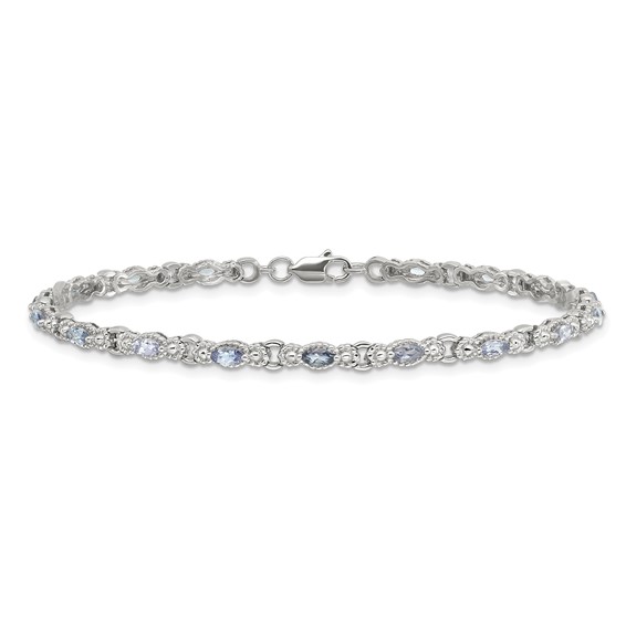 Sterling Silver Rhodium-plated Polished Tanzanite 7.5 inch Bracelet