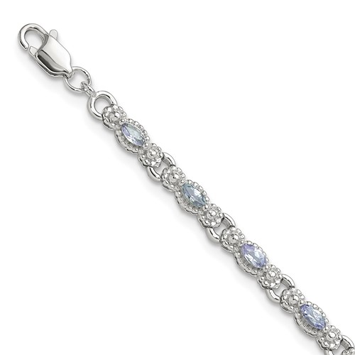 Sterling Silver Rhodium-plated Polished Tanzanite Bracelet, 7.5"