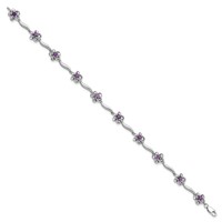 Sterling Silver Rhodium-plated Floral Amethyst Bracelet view 2