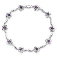 Sterling Silver Rhodium-plated Floral Amethyst Bracelet view 4