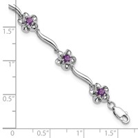 Sterling Silver Rhodium-plated Floral Amethyst Bracelet view 3