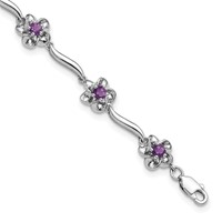 Sterling Silver Rhodium-plated Floral Amethyst Bracelet view 1