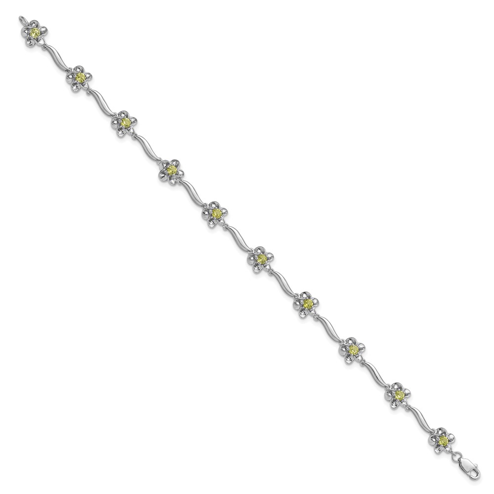 Sterling Silver Rhodium-plated Floral Peridot Bracelet (QX982PE)