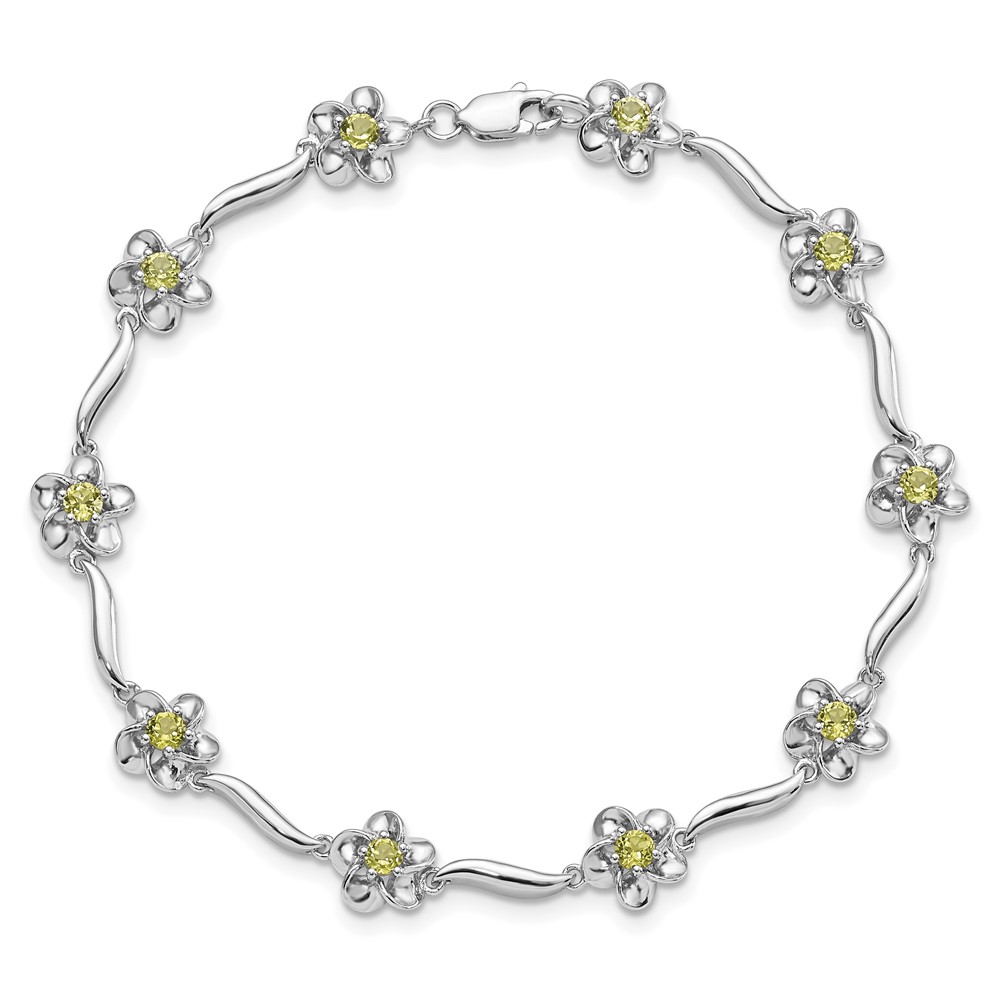 Sterling Silver Rhodium-plated Floral Peridot Bracelet (QX982PE)