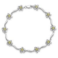 Sterling Silver Rhodium-plated Floral Peridot Bracelet view 4