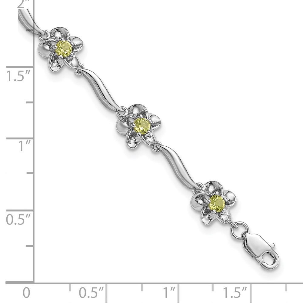 Sterling Silver Rhodium-plated Floral Peridot Bracelet (QX982PE)