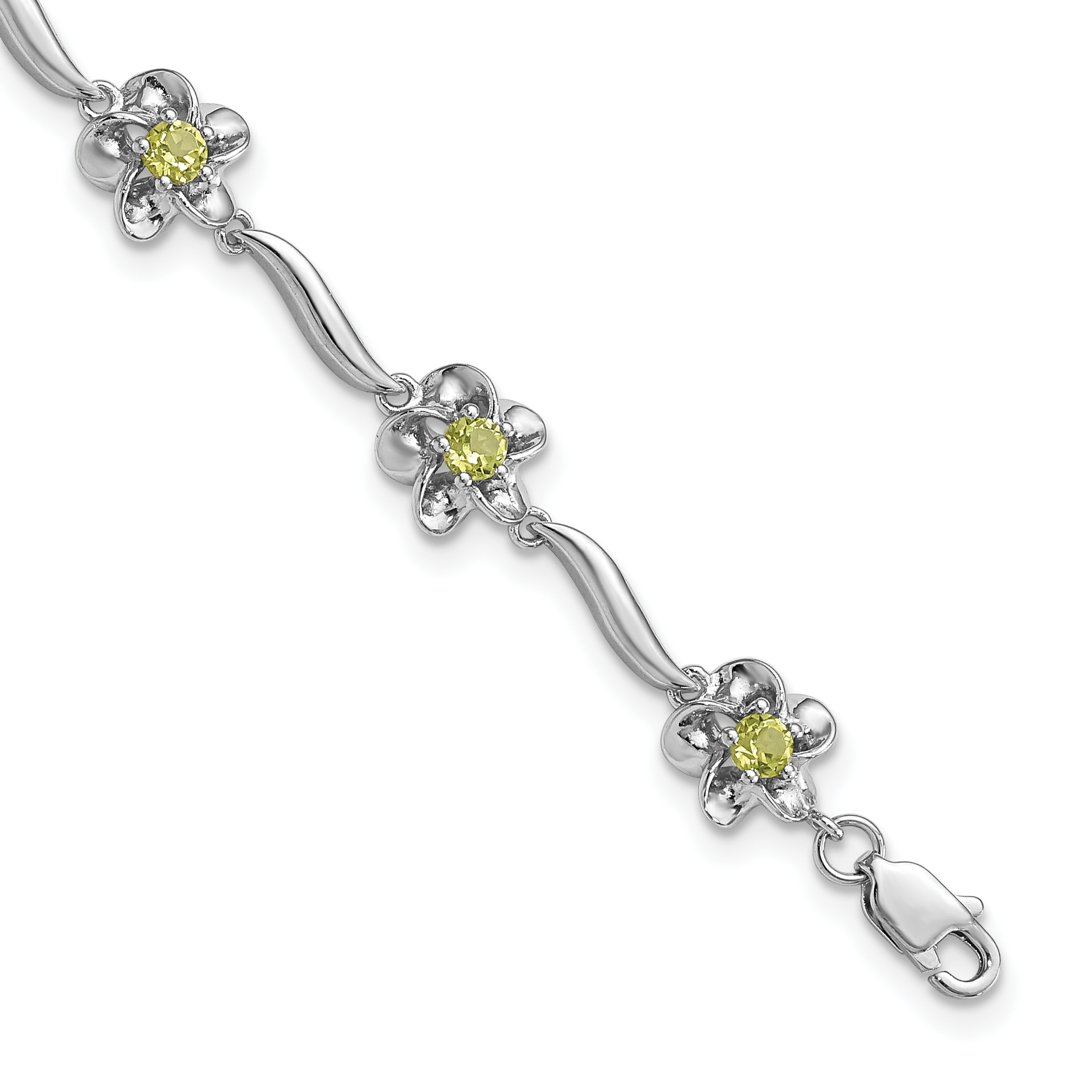Sterling Silver Rhodium-plated Floral Peridot Bracelet (QX982PE)