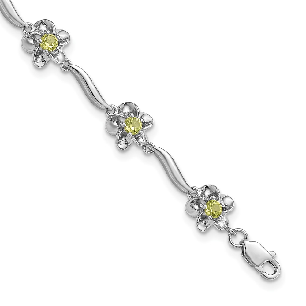 Sterling Silver Rhodium-plated Floral Peridot Bracelet (QX982PE)