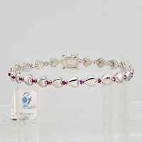 Sterling Silver Rhodium-plated Hearts Ruby Bracelet - 7.25in view 2