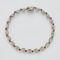 Sterling Silver Rhodium-plated Hearts Ruby Bracelet - 7.25in view 3