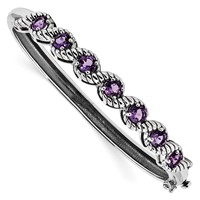Sterling Silver Rhodium-plated Amethyst Hinged Bangle view 1