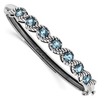 Sterling Silver Rhodium-plated Light Swiss Blue Topaz Hinged Bangle view 1