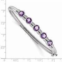 Sterling Silver Rhodium-plated Amethyst Hinged Bangle view 3