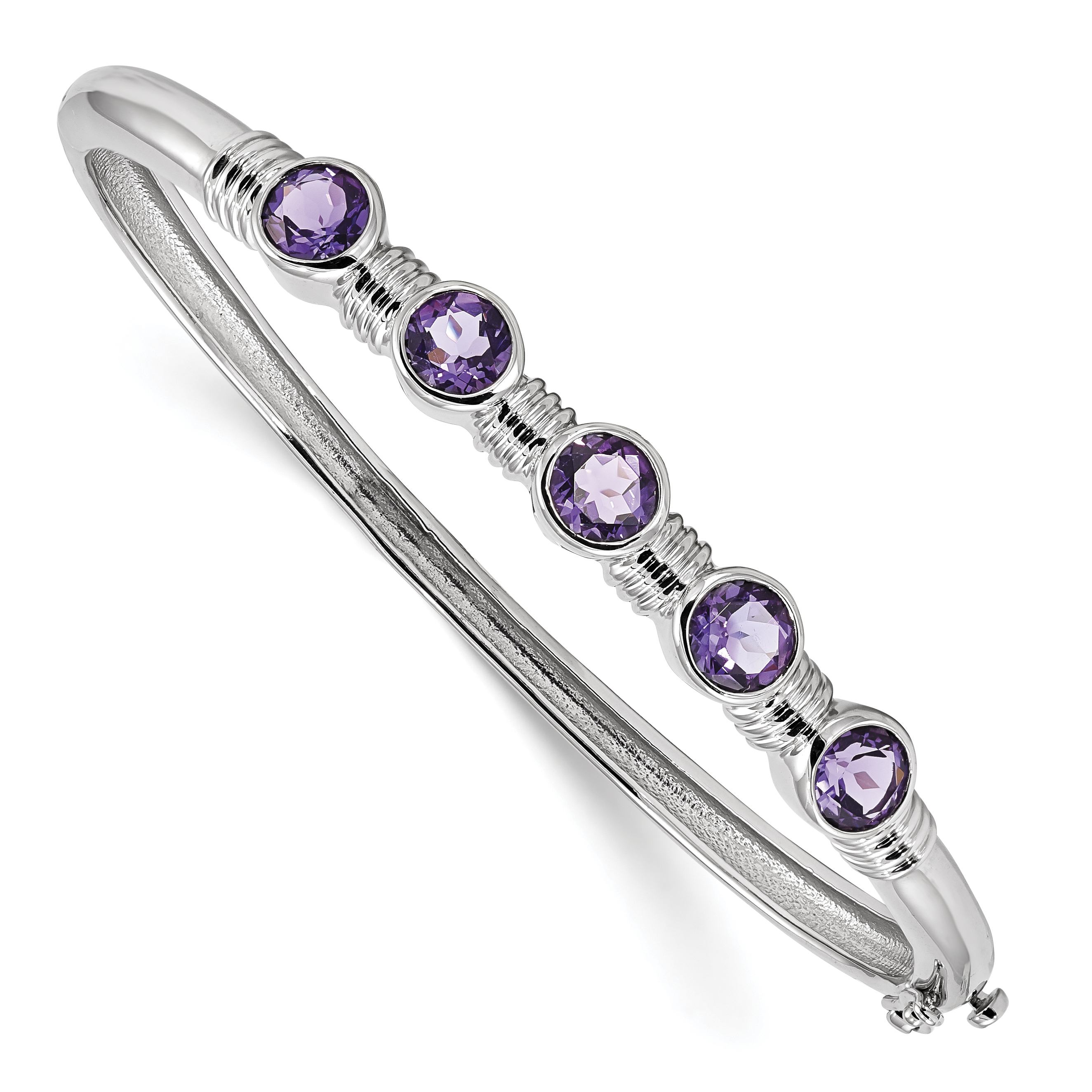 Sterling Silver Rhodium-plated Amethyst Hinged Bangle (QX986AM)