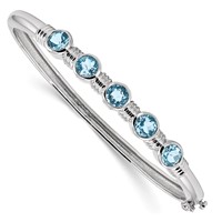 Sterling Silver Rhodium-plated Light Swiss Blue Topaz Hinged Bangle view 1